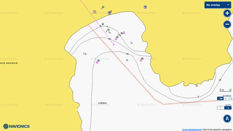 To open Navionics chart of the yacht anchorage in Desimi Bay