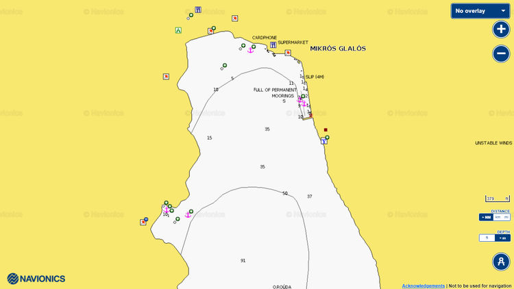 To open Navionics chart of yacht anchorage in Rouda Bay