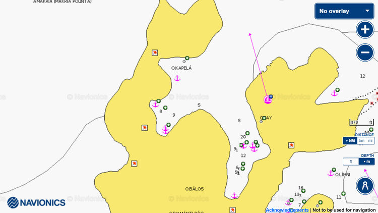 To open Navionics chart of yacht anchorages in Kapela Bay