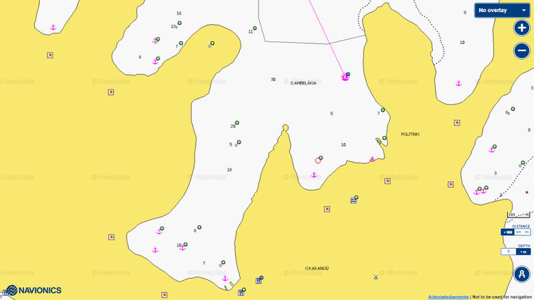 To open Navionics chart of yacht anchorages in Ambelakia Bay