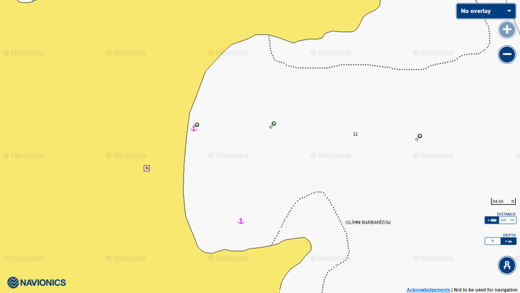 To open Navionics chart of yacht anchorages in Limni Barbarezou Bay