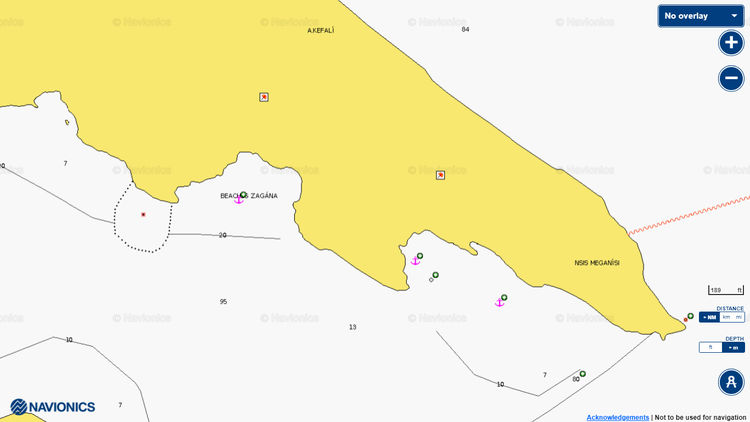 To open Navionics chart of yacht anchorages in the south of Meganisi Island