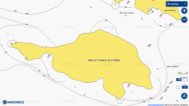 To open Navionics chart of yacht anchorages near Kithros Island