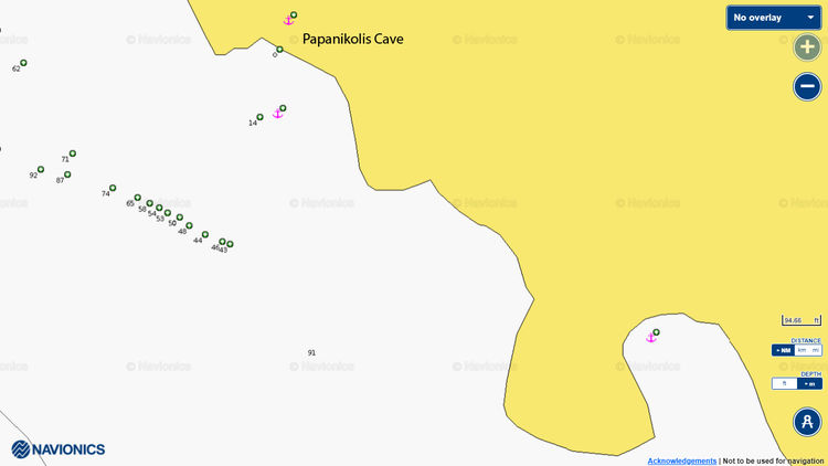 To open Navionics chart of yacht anchorage at Papanikoli Cave