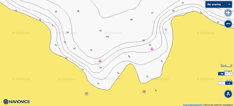 To open Navionics chart of yacht anchorages in Kantina Bay