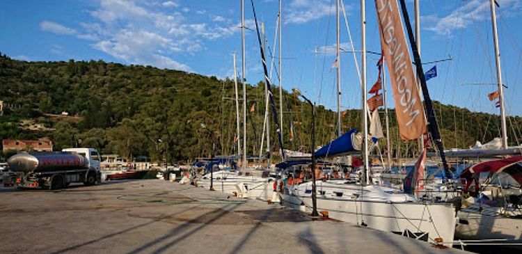 Yacht mooring at Marina Vathi pier