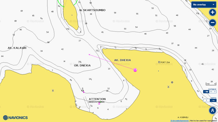 To open Navionics chart of yacht anchorages in Dnexia bay