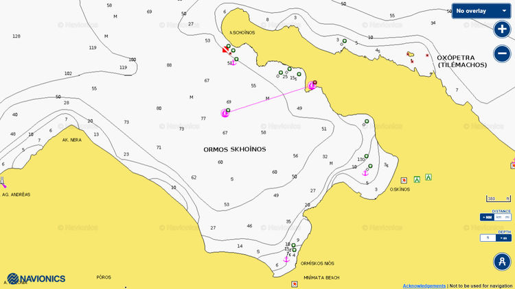 To open Navionics chart of yacht anchorages in Skhoinos Bay