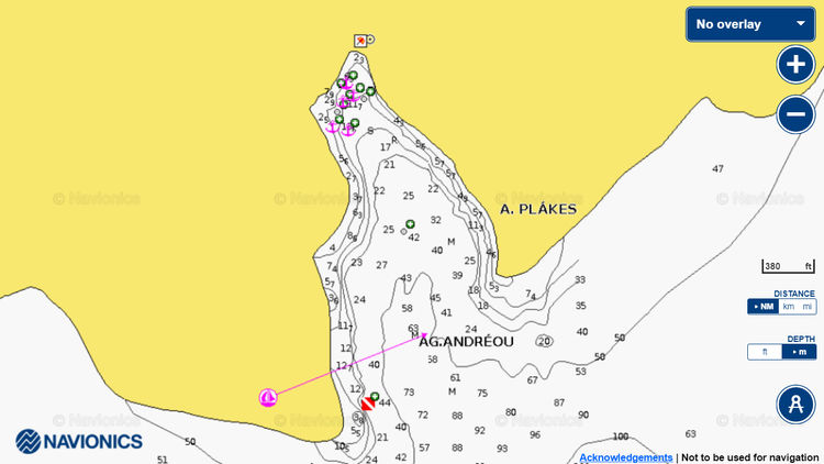 To open Navionics chart of yacht anchorages in Antri Bay