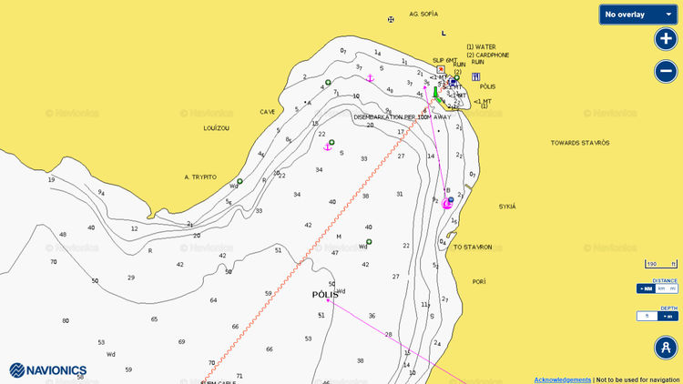 To open Navionics chart of yacht anchorages in Polis Bay