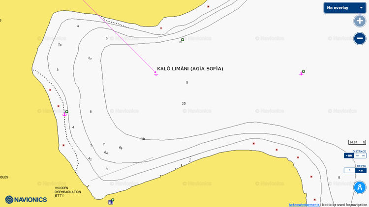 To open Navionics chart of yacht anchorages in Kalo Limani Bay