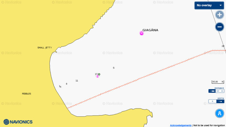 To open Navionics chart of yacht anchorages in Giagana Bay