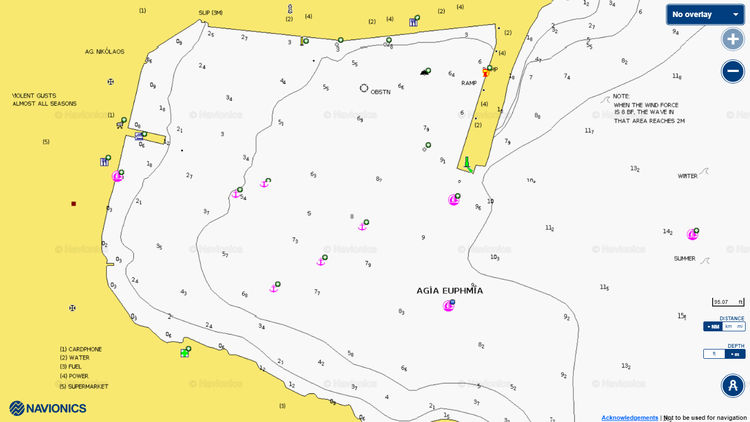 To open Navionics chart of yacht moorings in Agia Euphmia