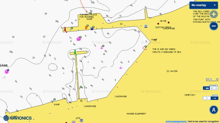 To open Navionics chart of yacht moorings in the port of Sami