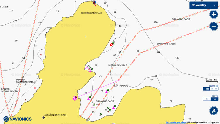 To open Navionics chart of yacht anchorages in Antisamos Bay