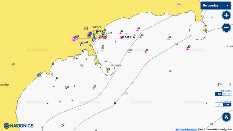 To open Navionics chart of yacht anchorages in Spartia Bay