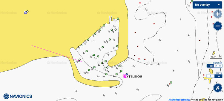 To open Navionics chart of yacht moorings in the Port of Kateleios