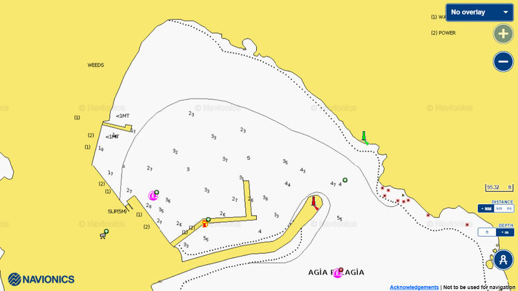 To open Navionics chart of yacht moorings in Agia Pelagia harbor