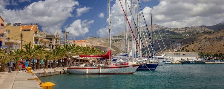 Yacht mooring at the city waterfront of Argostoli