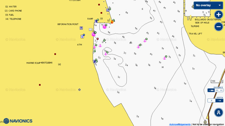 To open Navionics chart of yacht mooring at Argostoli city waterfront. The island of Kefalonia. Ionian Sea. Greece