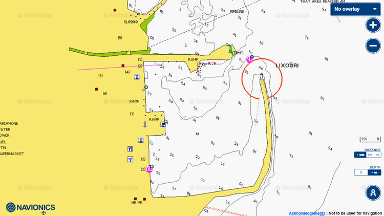 To open the Navionics chart of yacht moorings in the port of Lixouri