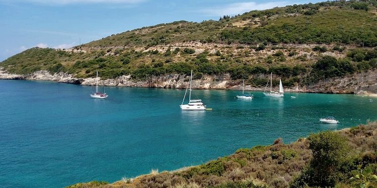 Yacht anchorage in Makrys Gailos Bay