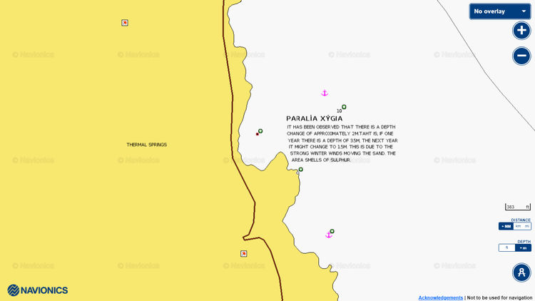 To open Navionics chart Navionics yacht anchorages in Xigia Bay on the island of Zakynthos in the Ionian Sea of Greece