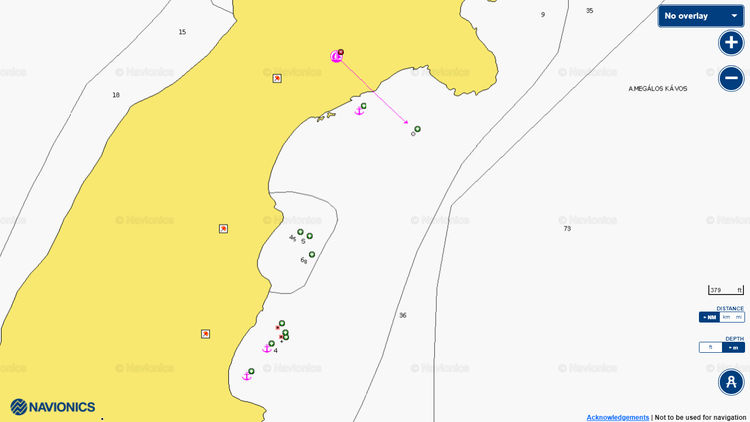 To open Navionics chart of yacht anchorages in north-eastern bay