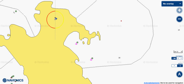 To open Navionics chart of yacht anchorage in the East Bay