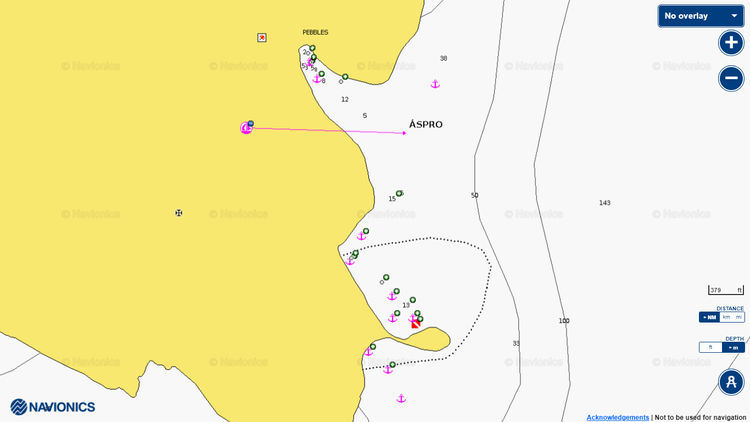 To open Navionics chart of yacht anchorages off the east coast of Arkoudi Island