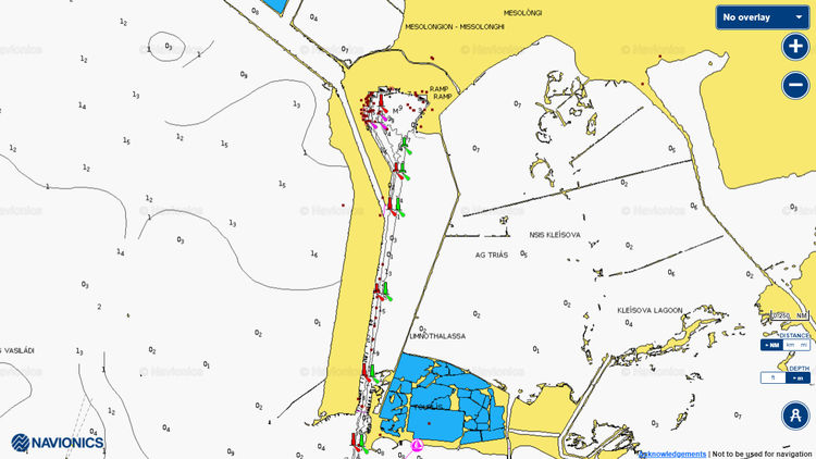 To open Navionics chart of the approaches to the Messolongi Yacht Marina. Patraikos Gulf. Ionian Sea. Greece