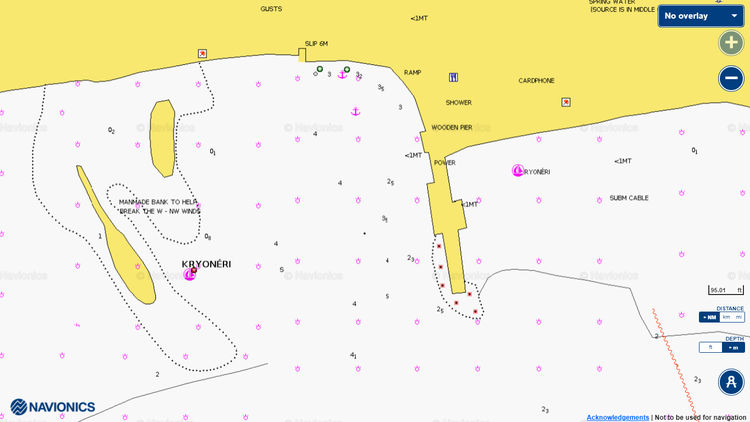 To open Navionics chart of yacht moorings in Kryoneri. Patraikos Bay. Ionian Sea. Greece