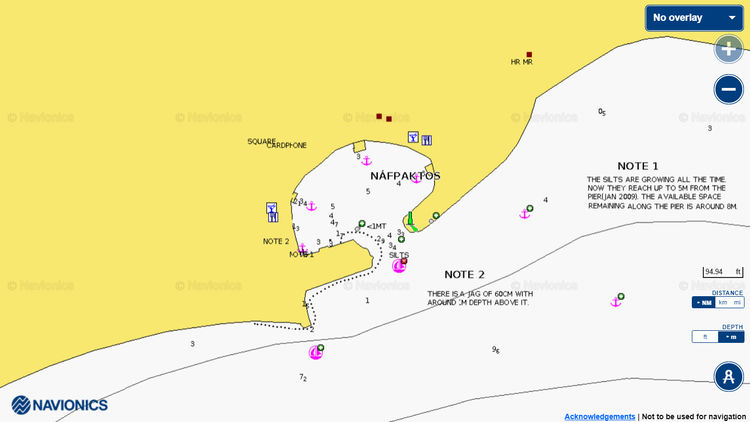 To open Navionics chart of yacht moorings in Nafpaktos. Korinthiakos Gulf. Ionian Sea. Greece