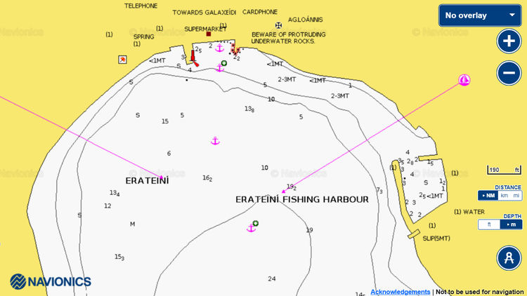 To open Navionics chart of yacht moorings in Eratini