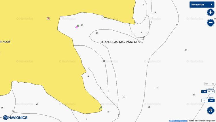 To open Navionics chart of yacht anchorage in Andreas Bay