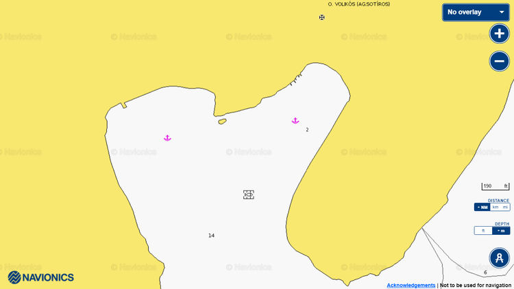 To open Navionics chart of yacht anchorage in Volikos Bay