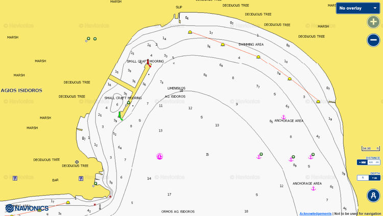 To open Navionics chart of yacht moorings in St. Isidore Bay