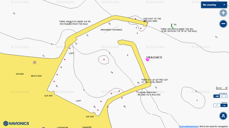 To open Navionics chart of yacht moorings in Vrachati harbor