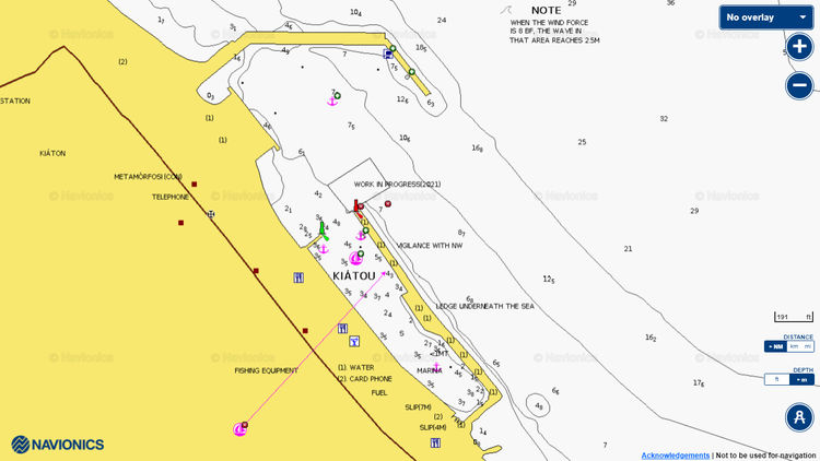 To open Navionics chart of yacht moorings in Kiatou harbor