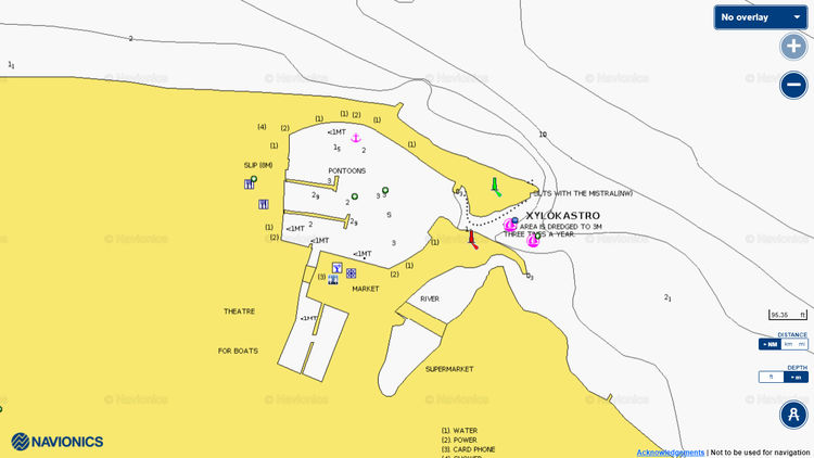 To open Navionics chart of yacht moorings in Xylokastrou harbor