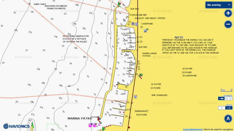 To open Navionics chart of yacht moorings in Patras Marina