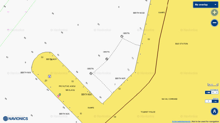 To open Navionics chart of yacht moorings in Patras harbor