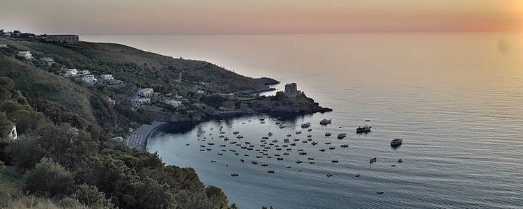 Yacht mooring on buoys in San Nicola Arcella Bay