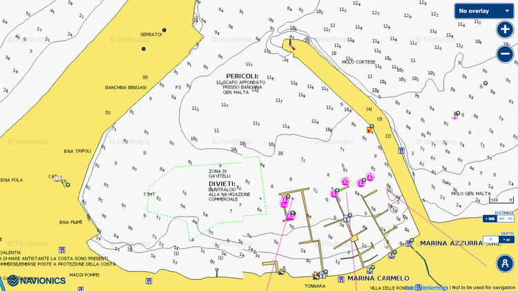 To open Navionics chart of yacht mooring in Vibo Marina