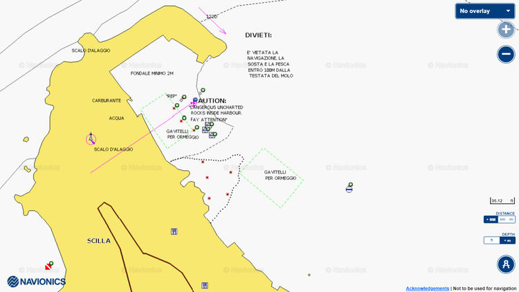 To open Navionics chart of yach mooring on buoys in the port of Sсilla