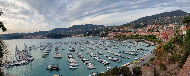 Yacht moorings in Lerici Bay of Spezia Gulf