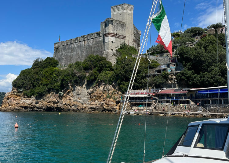 Yacht moorings in Lerici Bay of Spezia Gulf