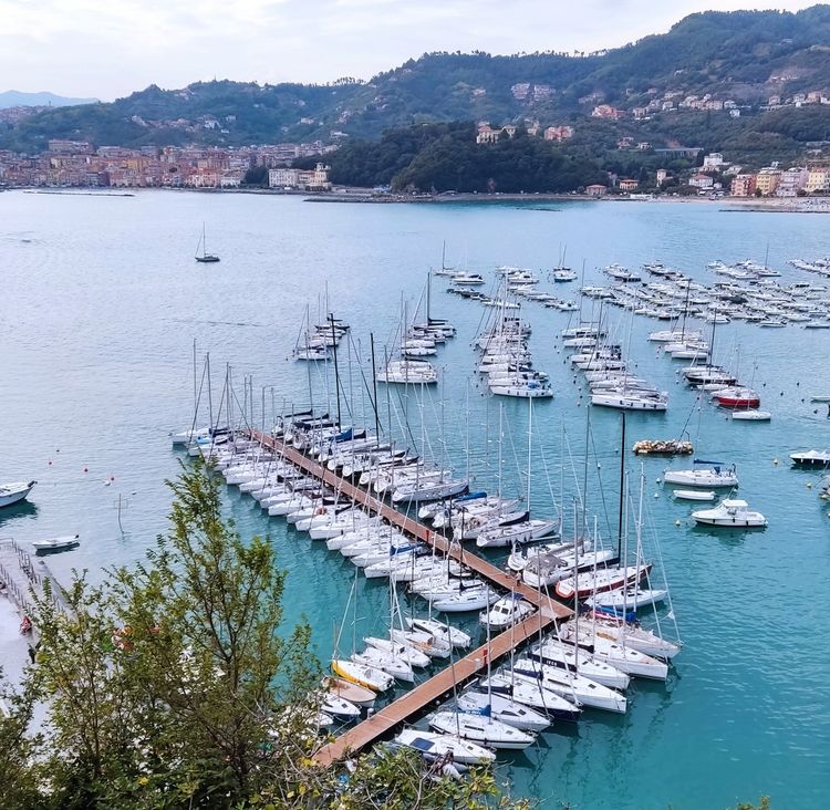 Yacht moorings in Lerici Bay of Spezia Gulf