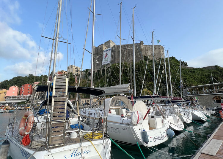 Yacht moorings in Lerici Bay of Spezia Gulf