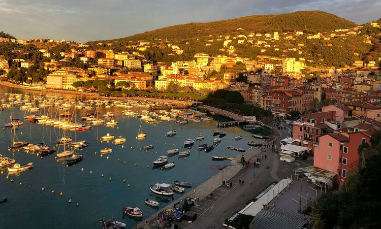 Yacht moorings in Lerici Bay of Spezia Gulf